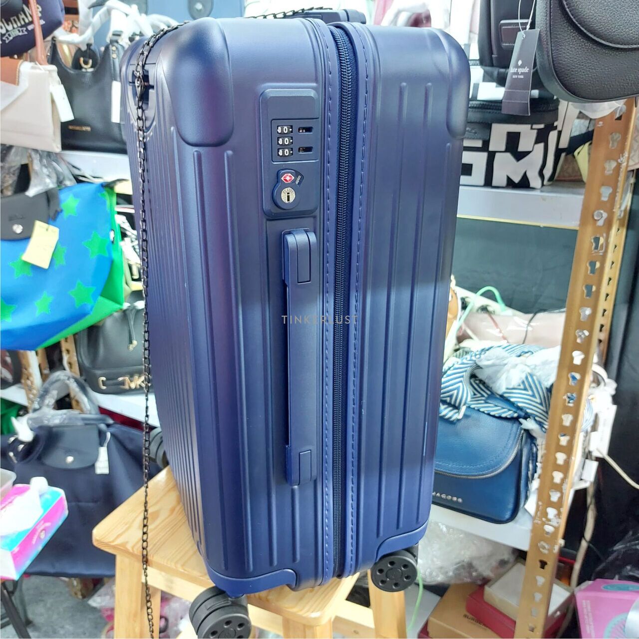 tas luggage and travel Rimowa Essential Cabin Blue Matte Double Handle Suitcase Tinkerlust